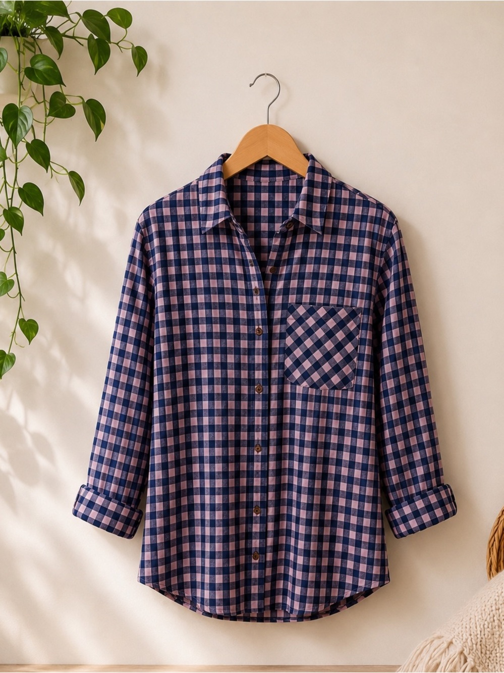 J. Jill-Plaid Brushed-Twill Shirt 47% TENCEL MODAL Size M